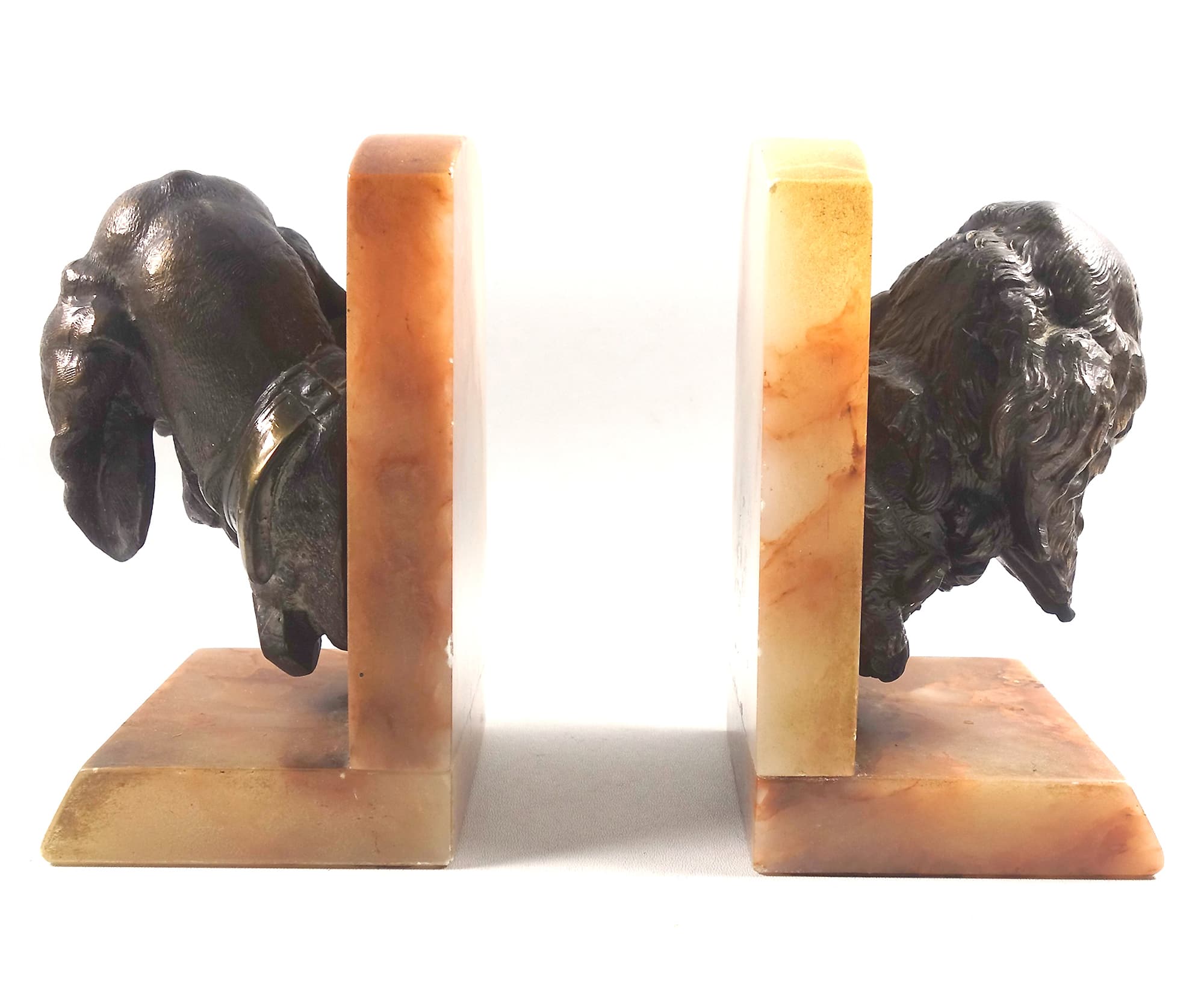 A good & very substantial pair antique spelter & onyx Spaniel Dogs Bookends C.1920