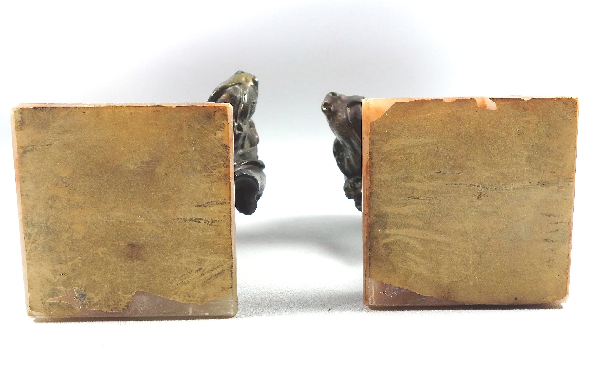 A good & very substantial pair antique spelter & onyx Spaniel Dogs Bookends C.1920