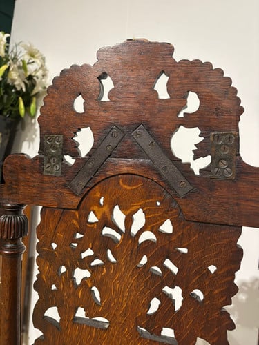 Carolean Carved Oak High Back Chair