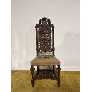 Carolean Carved Oak High Back Chair