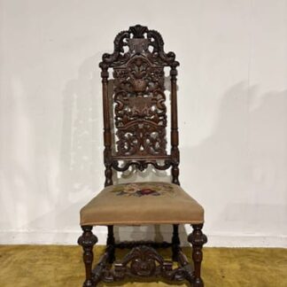 Carolean Carved Oak High Back Chair