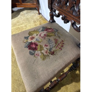 Carolean Carved Oak High Back Chair