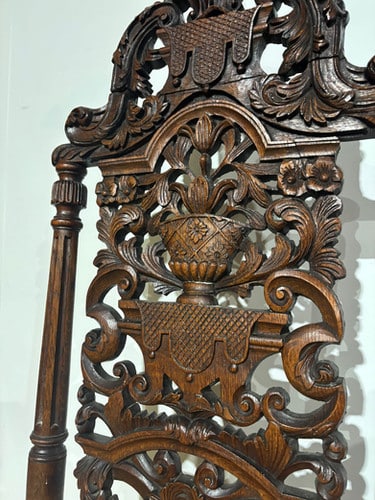 Carolean Carved Oak High Back Chair