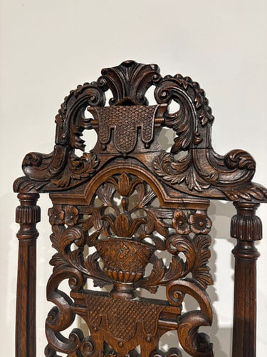 Carolean Carved Oak High Back Chair