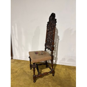 Carolean Carved Oak High Back Chair