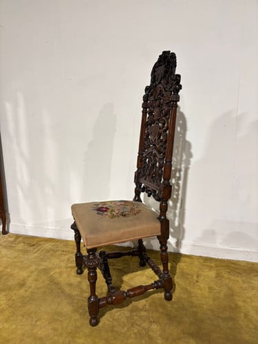Carolean Carved Oak High Back Chair