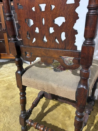 Carolean Carved Oak High Back Chair