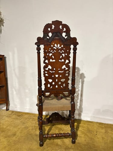 Carolean Carved Oak High Back Chair