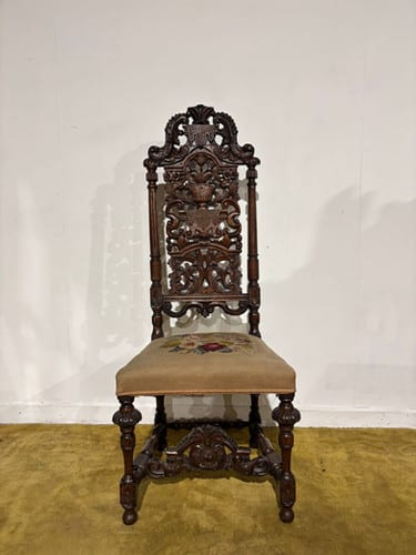 Carolean Carved Oak High Back Chair