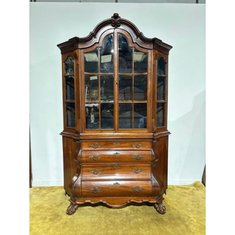 Dutch Mahogany 19th Century Bombe Display Cabinet