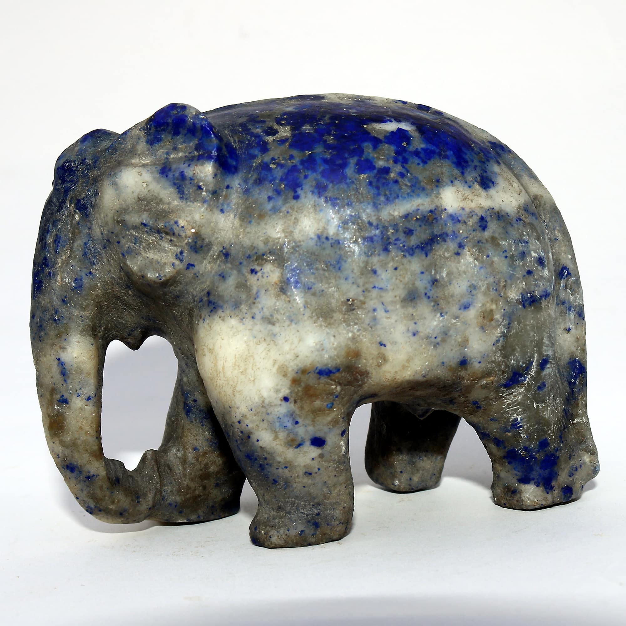 An antique vintage blue stone probably lapis lazuli carved Elephant 3.5" C.20thC