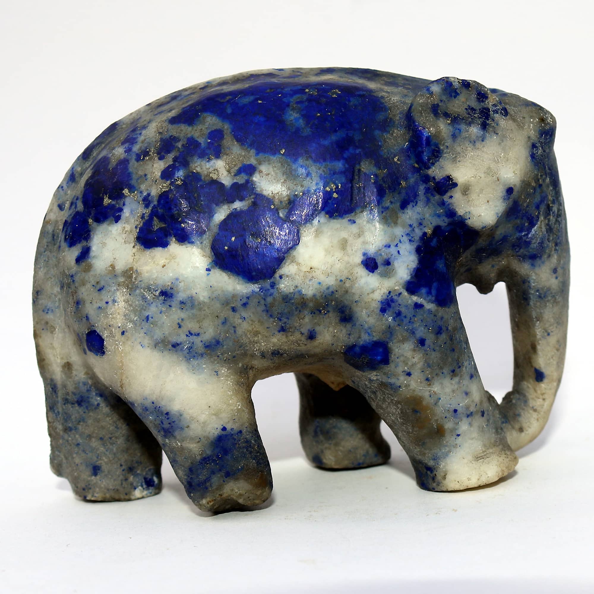 An antique vintage blue stone probably lapis lazuli carved Elephant 3.5" C.20thC