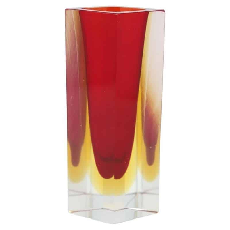 Murano Glass Red And Yellow Vase, 1970s