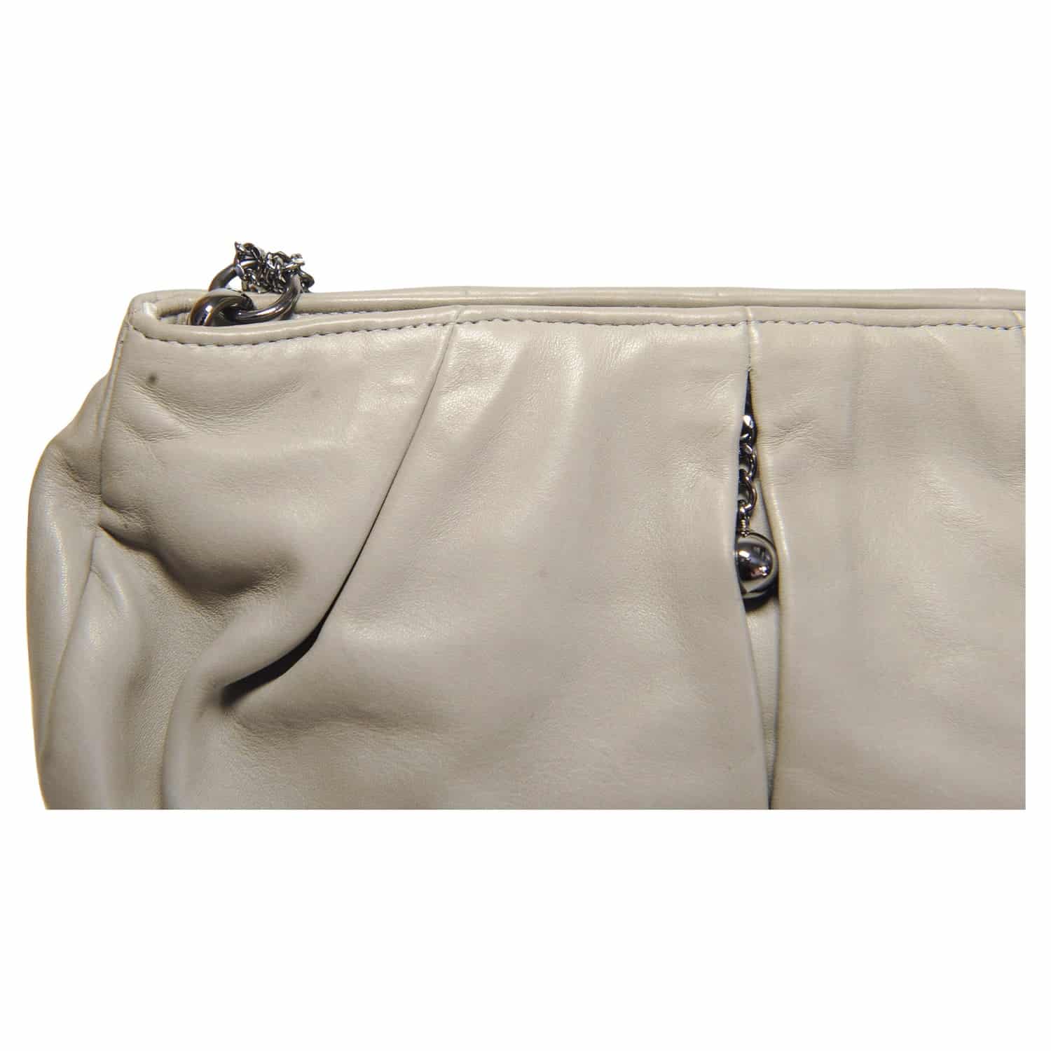Chanel Grey Lambskin Pleated Hand Bag With Ruthenium-Finish Chain Link Straps