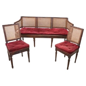 Antique Living Room Set In Walnut And Vienna Straw