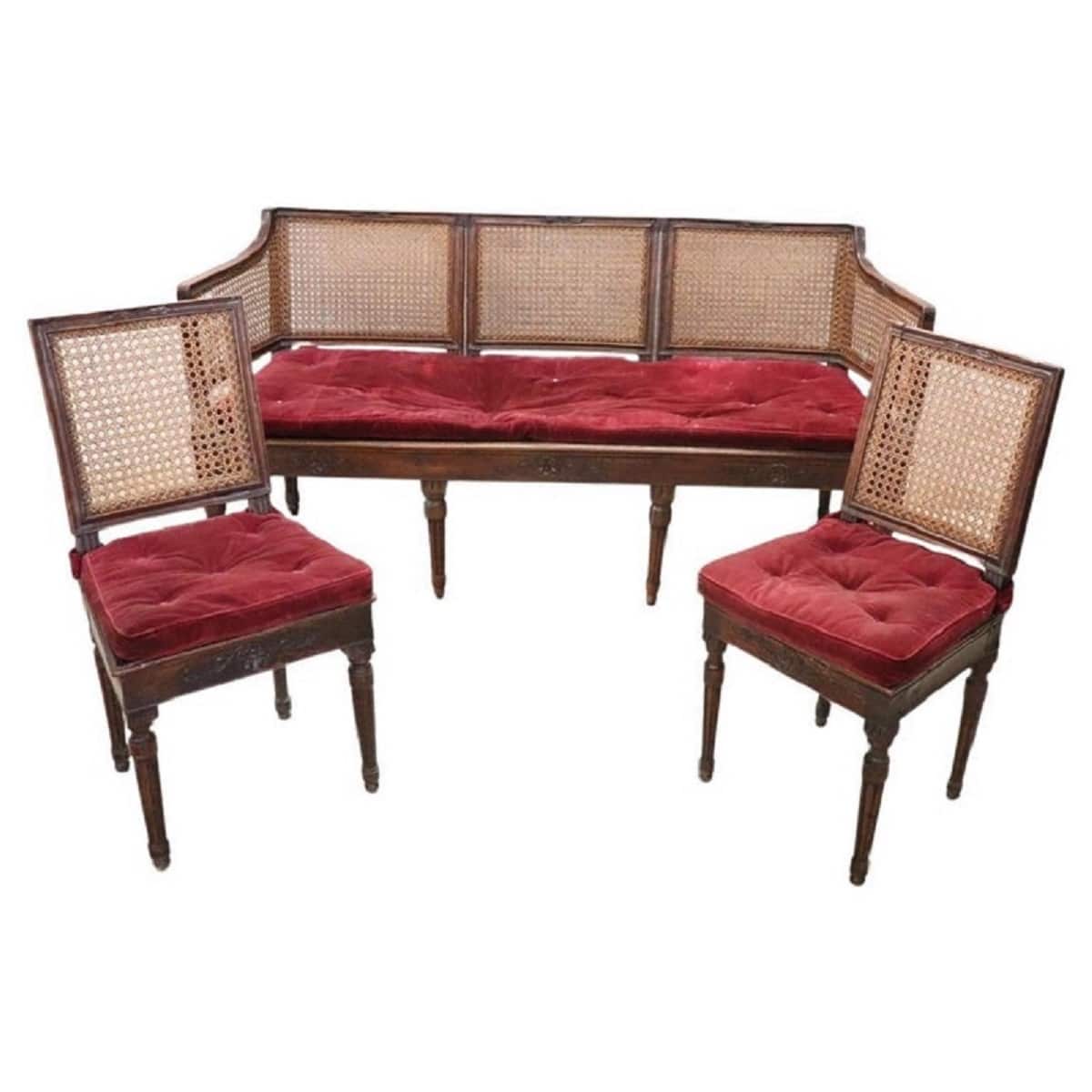 Antique Living Room Set In Walnut And Vienna Straw