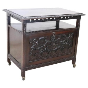 Bar Cart With Storage In Beech Wood, Early 20th Century
