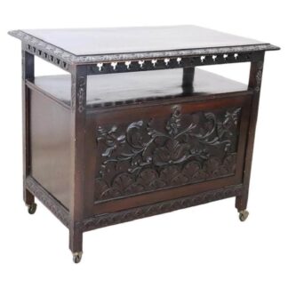 Bar Cart With Storage In Beech Wood, Early 20th Century