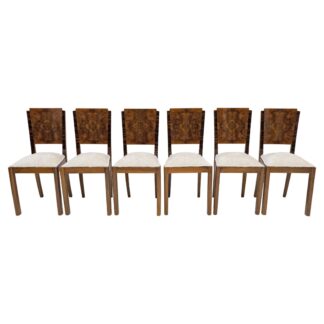 Six Art Dèco Italian Walnut Dining Chairs, 1940s