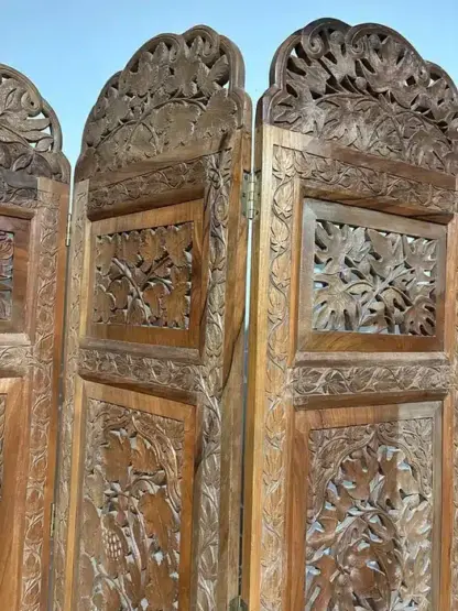 Antique Hand Crafted Walnut Four Folded Cashmere Screen - Image 12