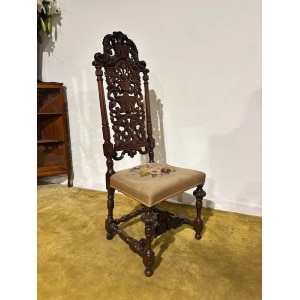 Carolean Carved Oak High Back Chair