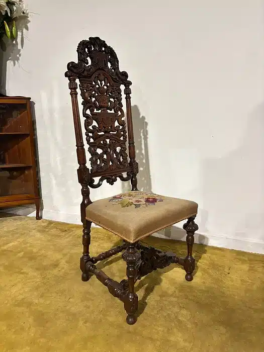 Carolean Carved Oak High Back Chair