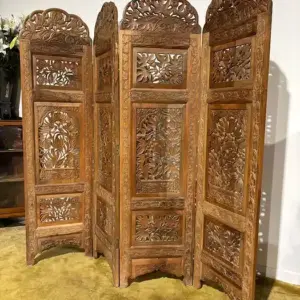 Antique Hand Crafted Walnut Four Folded Cashmere Screen