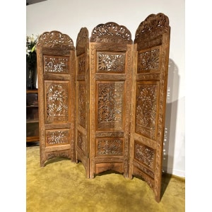 Antique Hand Crafted Walnut Four Folded Cashmere Screen
