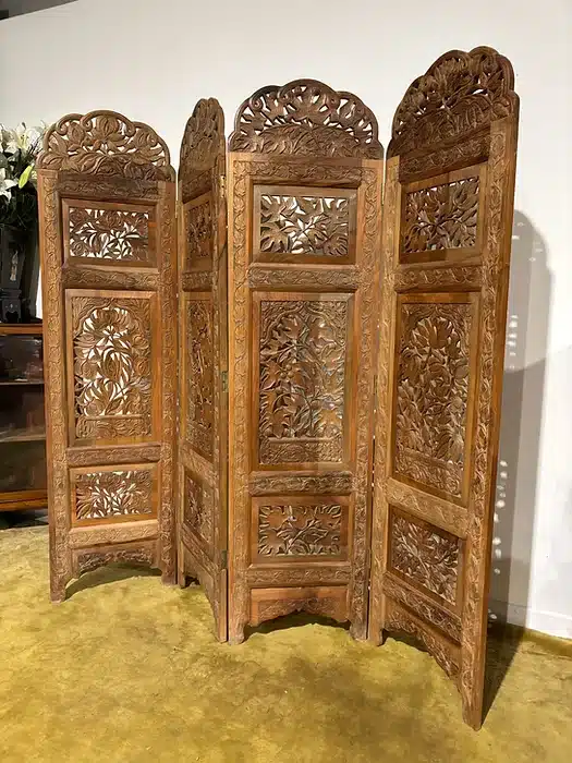 Antique Hand Crafted Walnut Four Folded Cashmere Screen