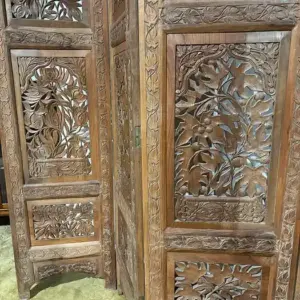 Antique Hand Crafted Walnut Four Folded Cashmere Screen