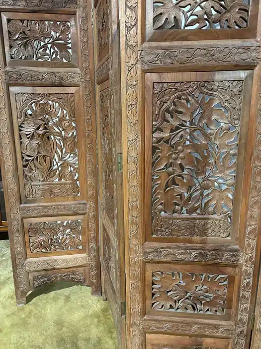 Antique Hand Crafted Walnut Four Folded Cashmere Screen