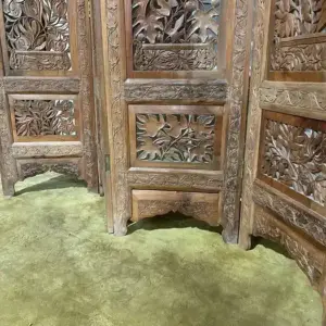 Antique Hand Crafted Walnut Four Folded Cashmere Screen