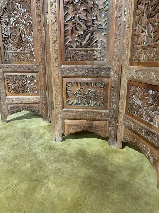 Antique Hand Crafted Walnut Four Folded Cashmere Screen