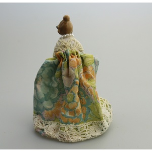 A good antique novelty porcelain half doll with dress - wire frame C.early 20thC
