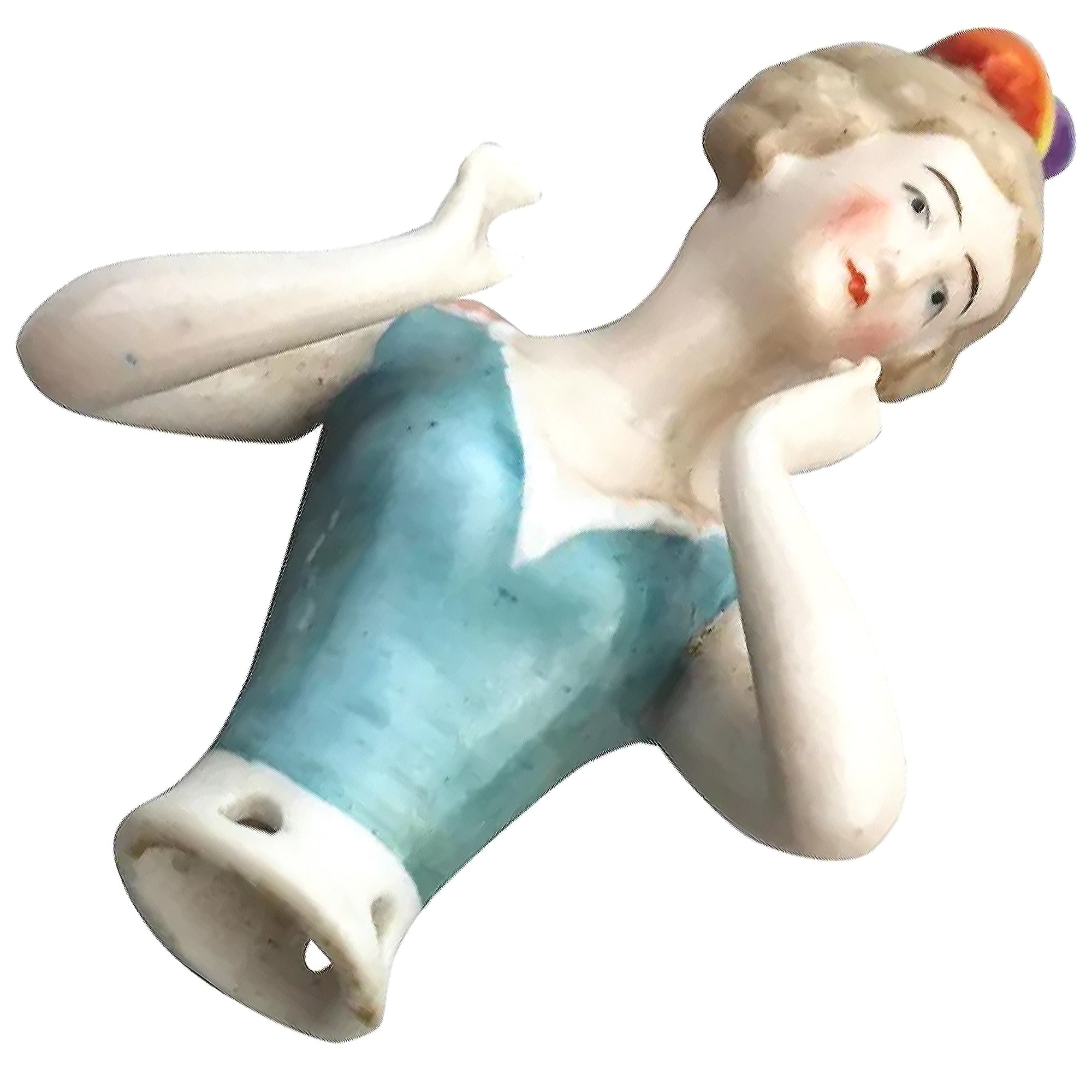 A good antique European hand-painted porcelain arms away half doll C.early 20thC