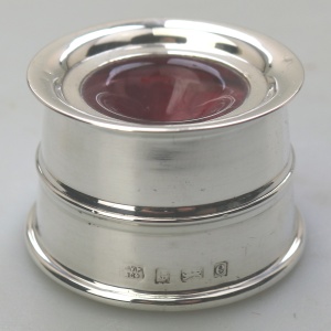 An attractive & good antique English solid silver & cranberry Inkwell C.1904