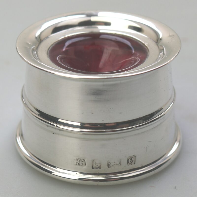 An attractive & good antique English solid silver & cranberry Inkwell C.1904