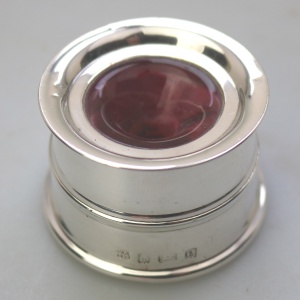 An attractive & good antique English solid silver & cranberry Inkwell C.1904