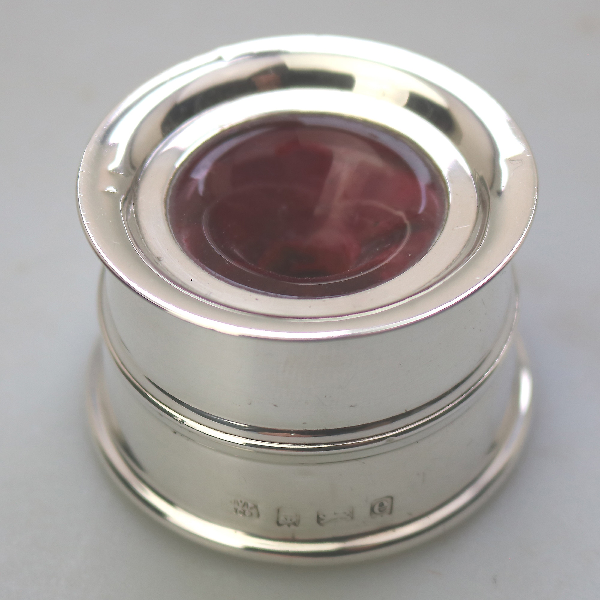 An attractive & good antique English solid silver & cranberry Inkwell C.1904