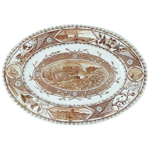 Antique Turner & sons pottery Aesthetic Marine transferware Meat plate C.1884