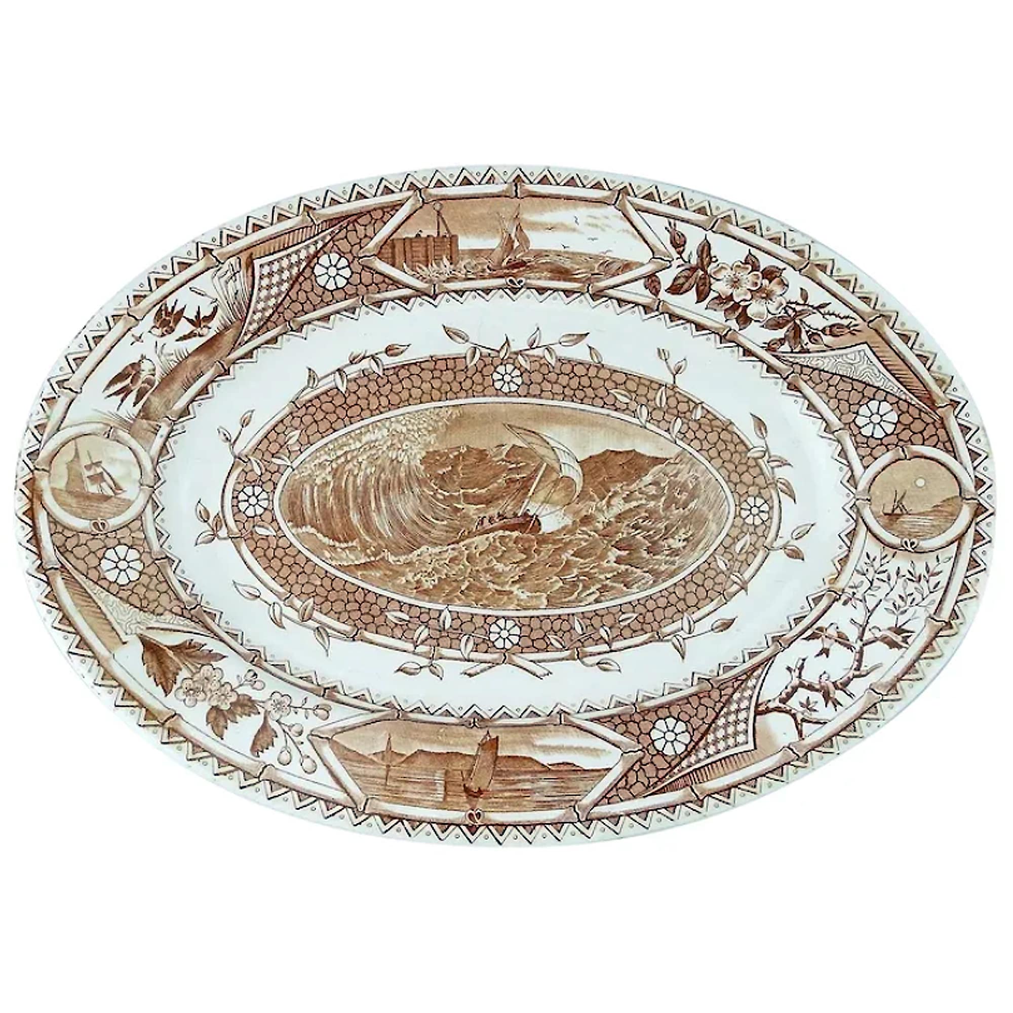 Antique Turner & sons pottery Aesthetic Marine transferware Meat plate C.1884