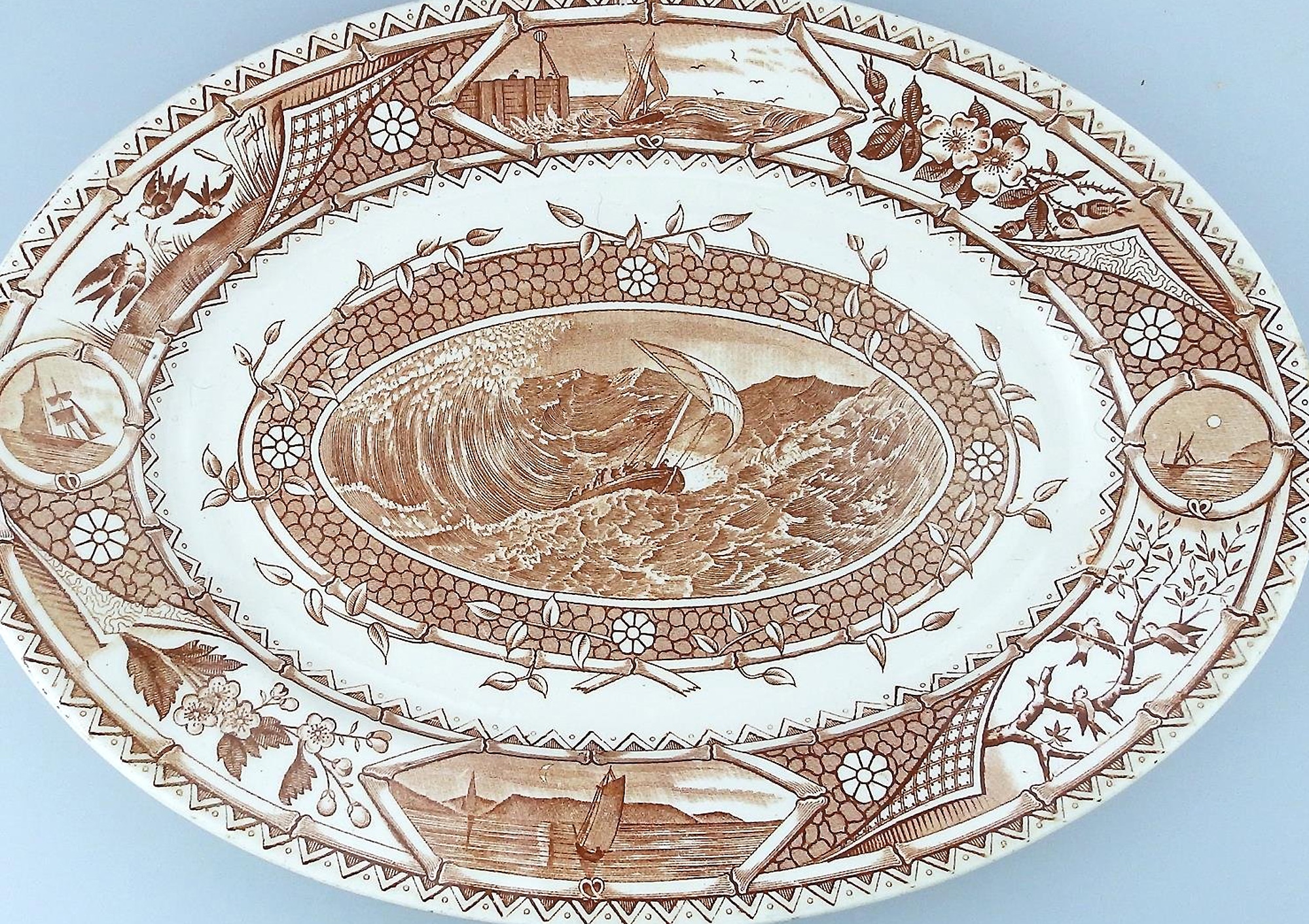 Antique Turner & sons pottery Aesthetic Marine transferware Meat plate C.1884