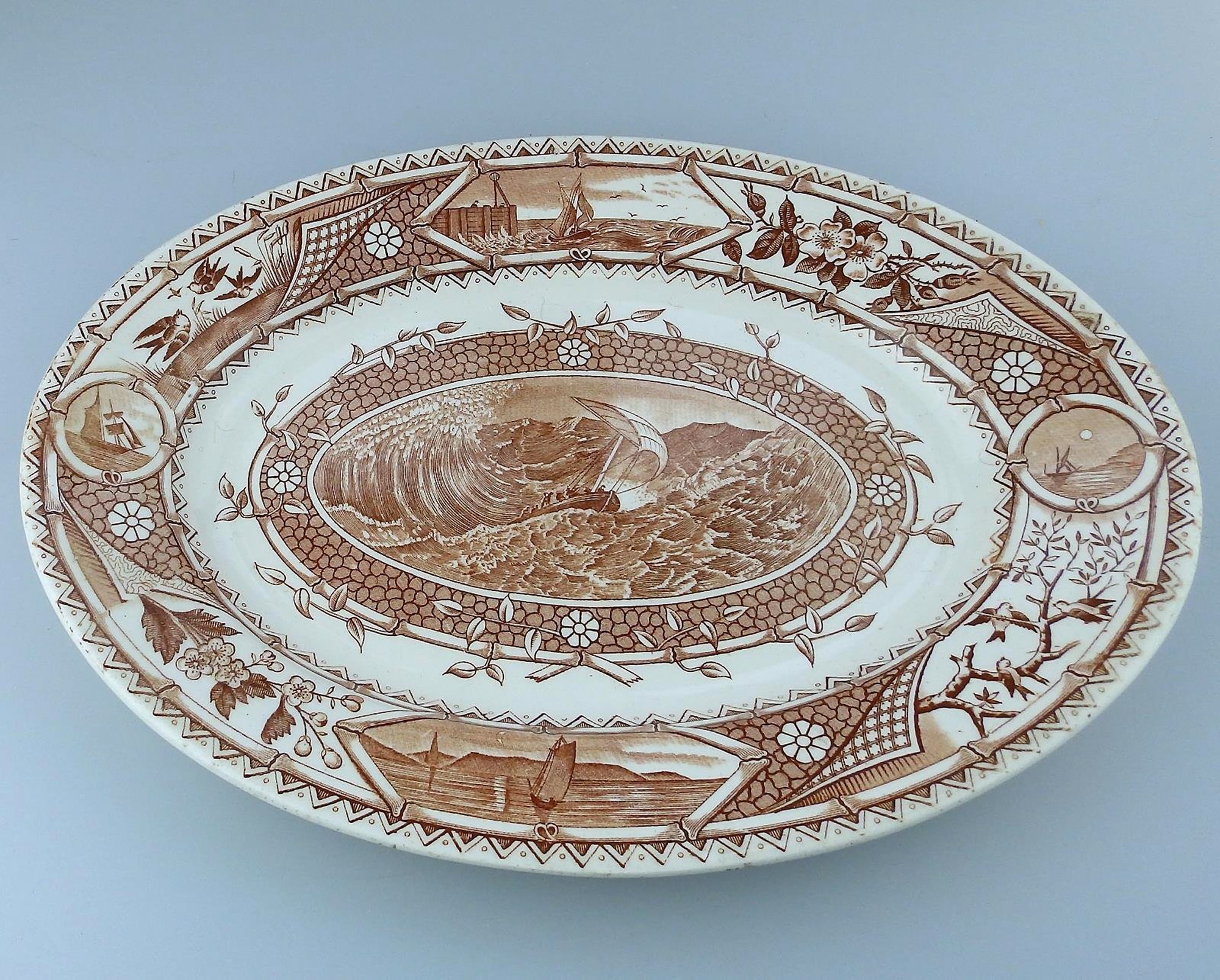 Antique Turner & sons pottery Aesthetic Marine transferware Meat plate C.1884
