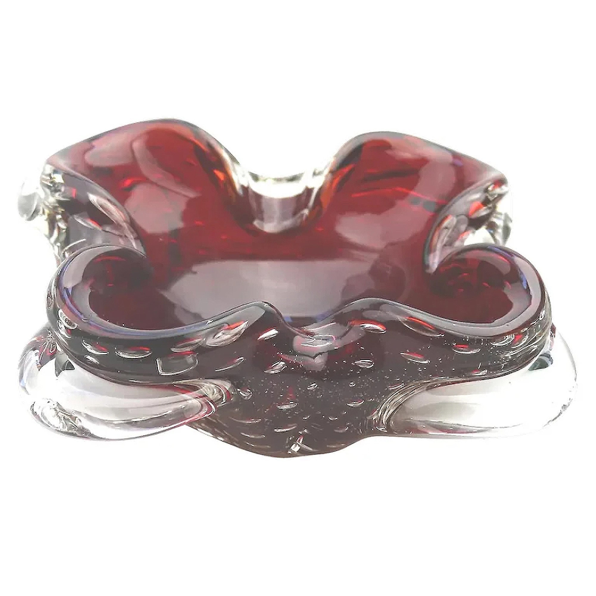 Mid-century retro Italian Art Glass Murano Sommerso control bubble Bowl C.1960