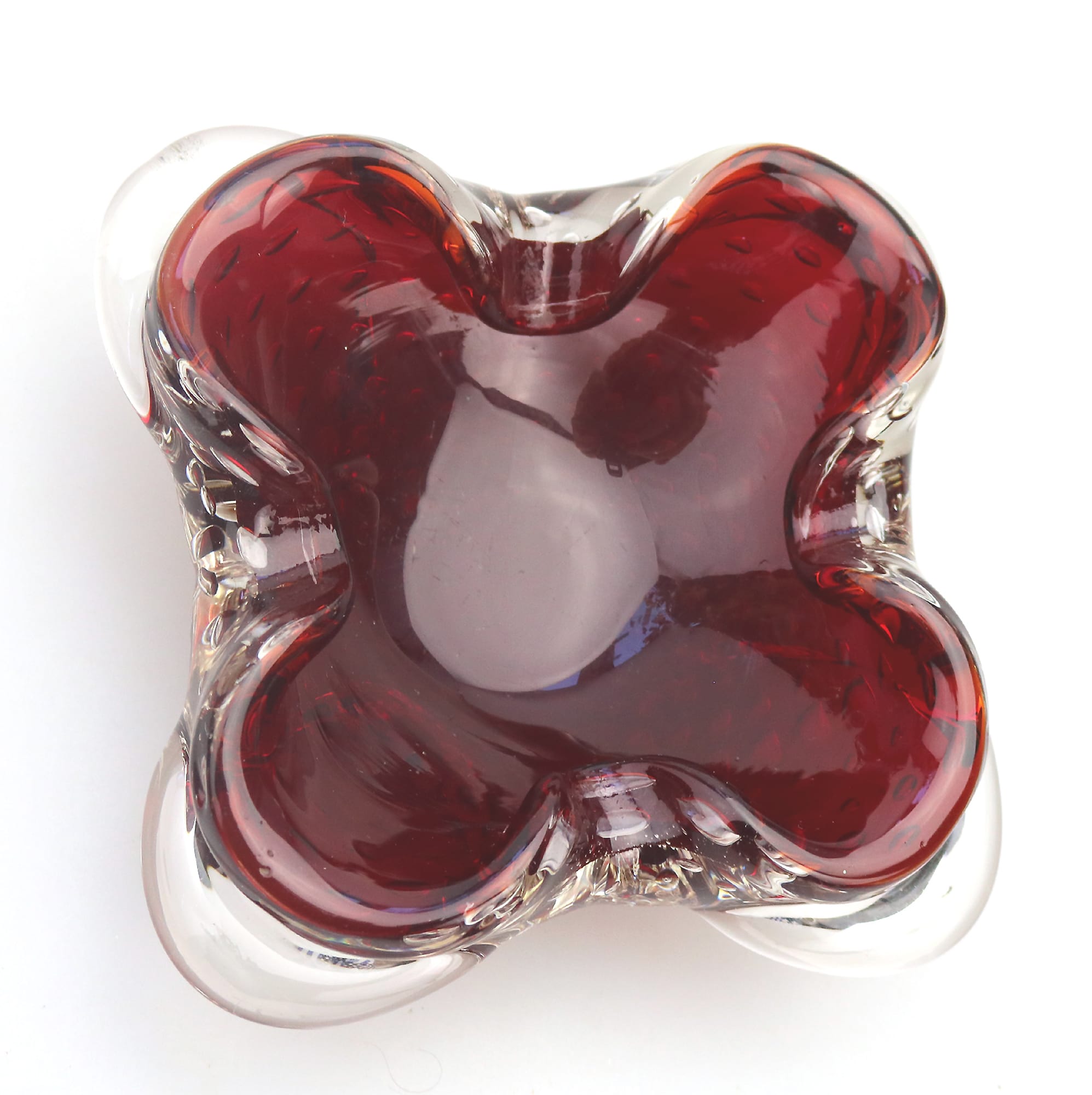 Mid-century retro Italian Art Glass Murano Sommerso control bubble Bowl C.1960