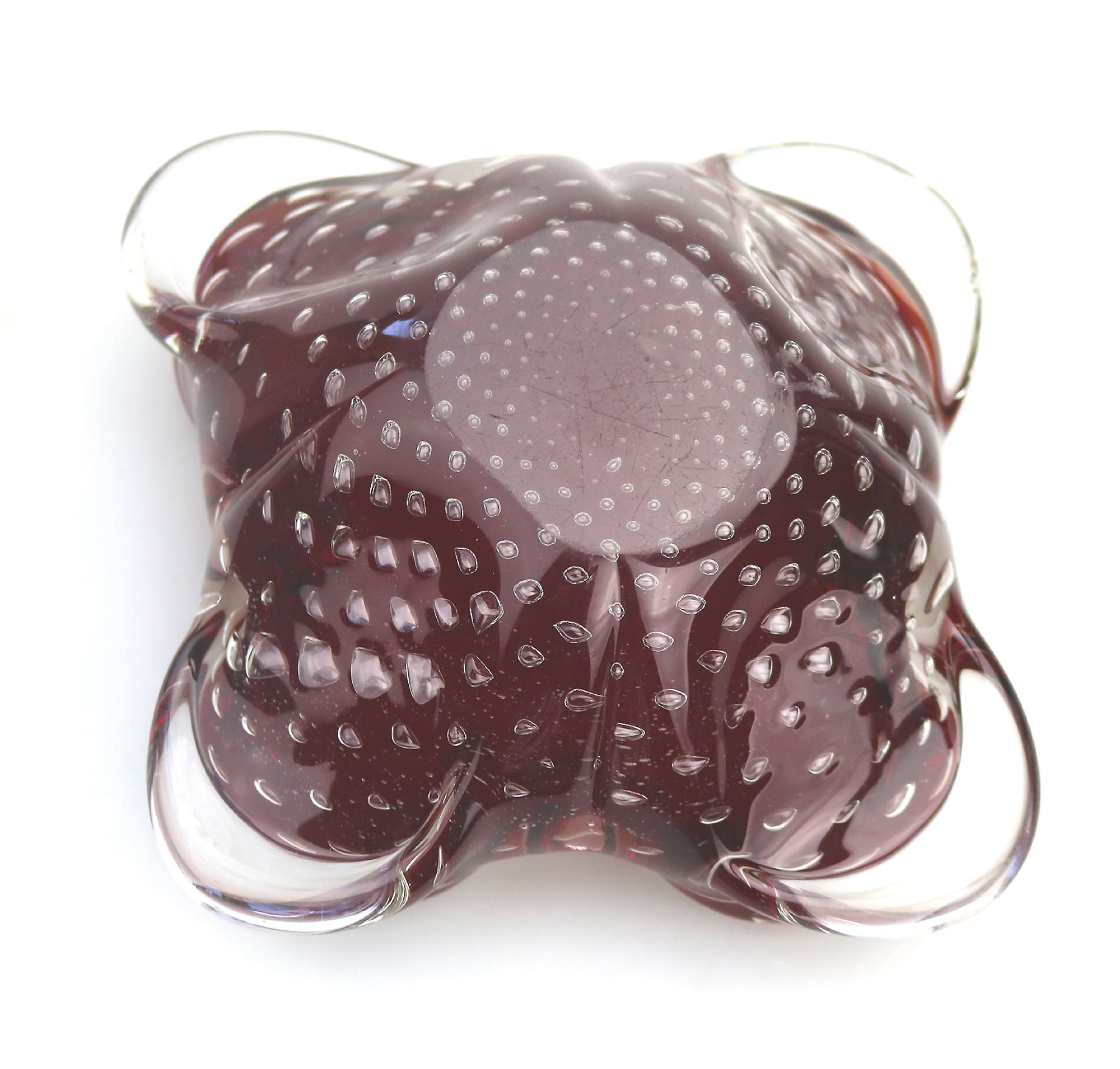 Mid-century retro Italian Art Glass Murano Sommerso control bubble Bowl C.1960