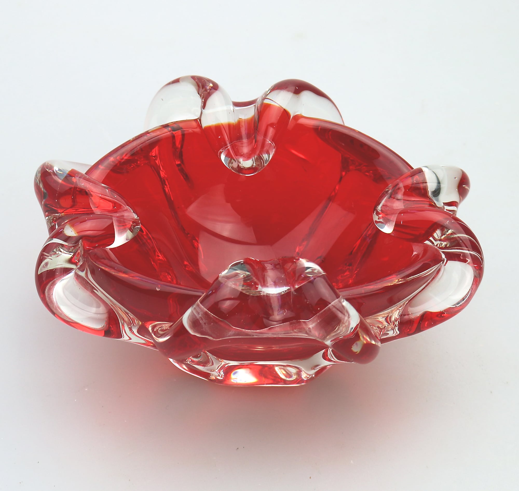 A mid century retro Italian Art Glass Murano Sommerso candy-red Bowl 2 C.1960