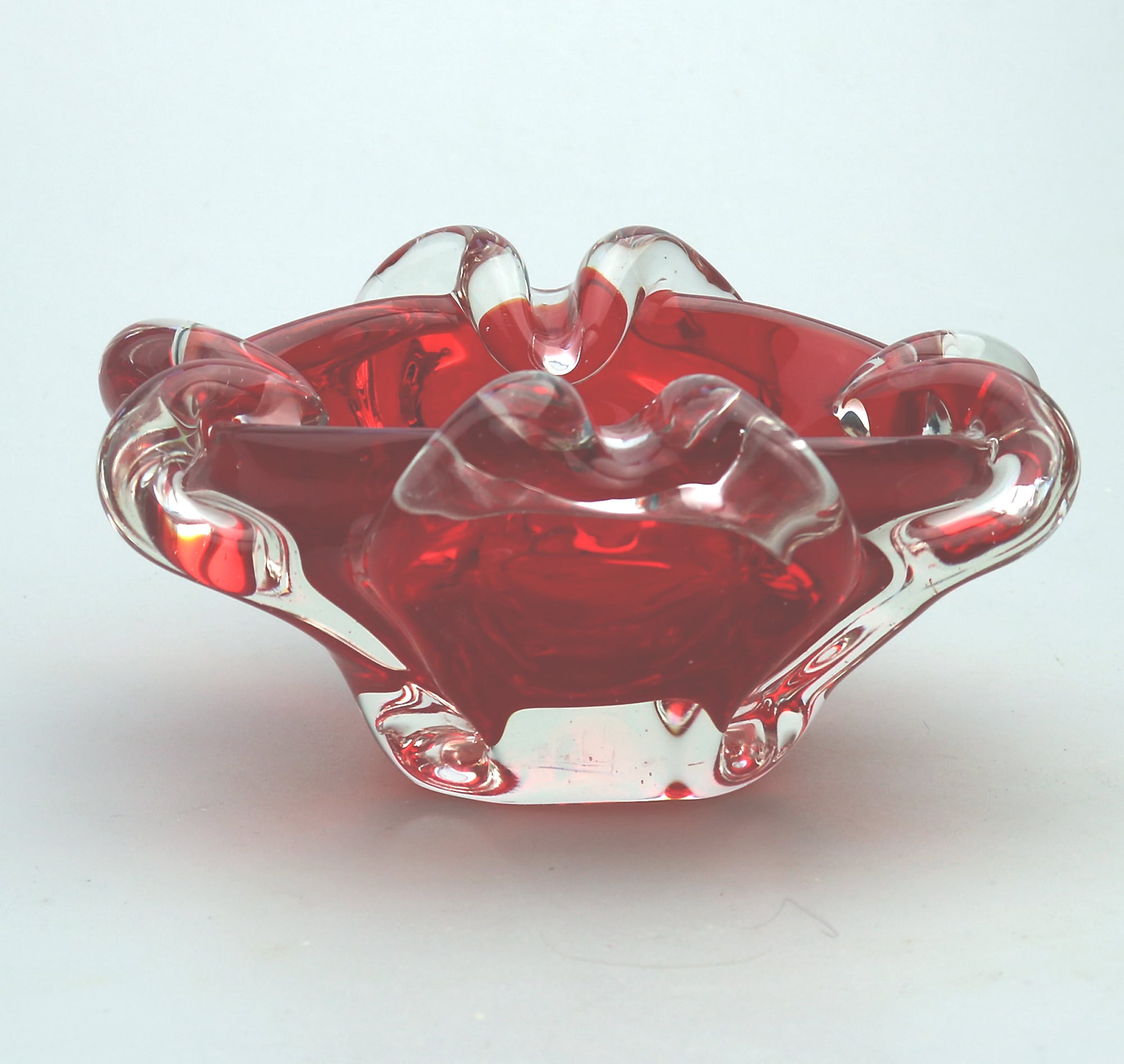 A mid century retro Italian Art Glass Murano Sommerso candy-red Bowl 2 C.1960