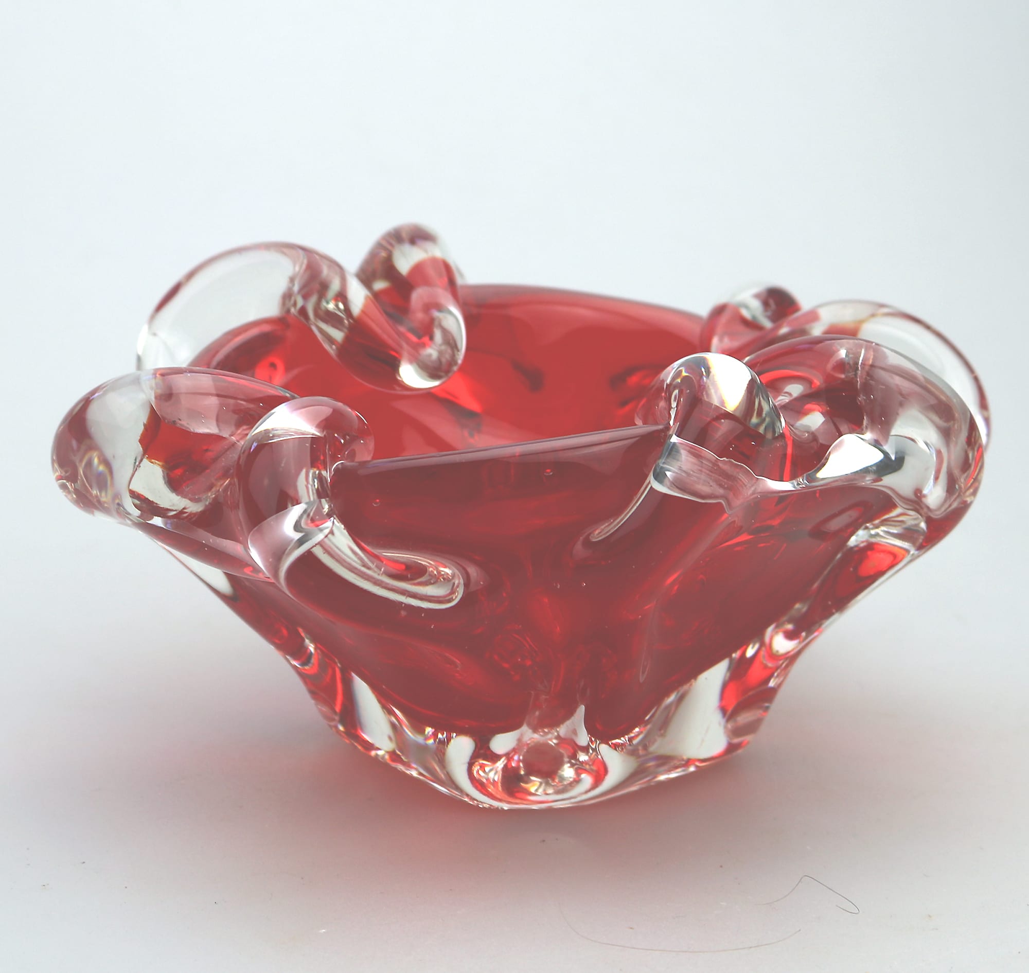 A mid century retro Italian Art Glass Murano Sommerso candy-red Bowl 2 C.1960