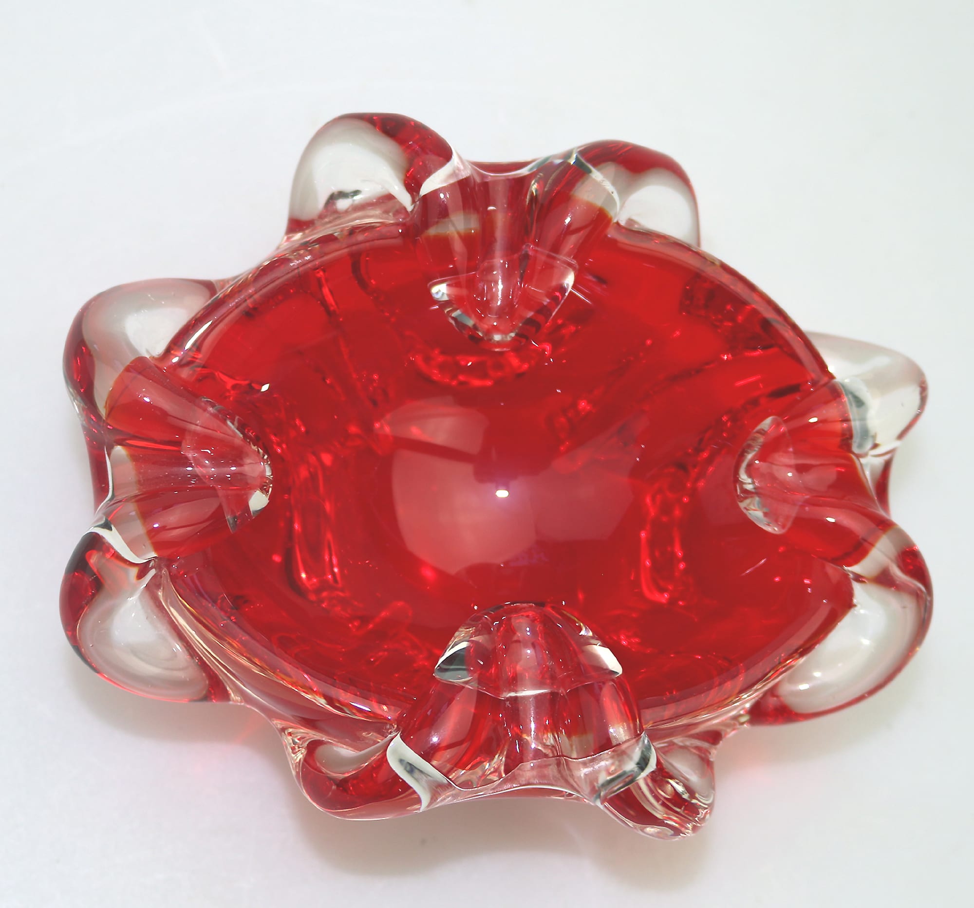 A mid century retro Italian Art Glass Murano Sommerso candy-red Bowl 2 C.1960